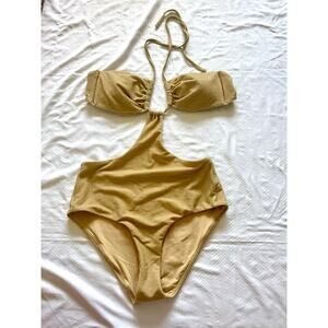 Aerie Monokini swimsuit cheeky tan with gold